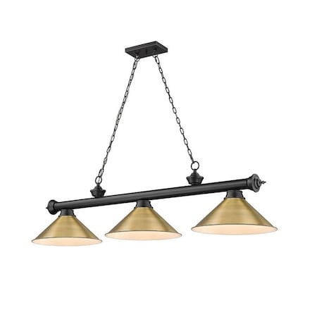 Z-Lite Cordon 3 Light Billiard, Matte Black & Rubbed Brass 2306-3MB-RB15